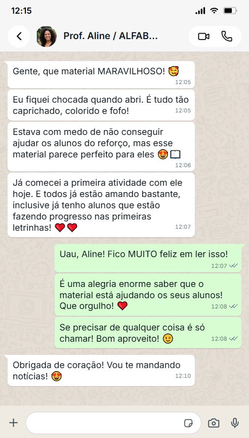 Depoimento da Prof. Aline no WhatsApp